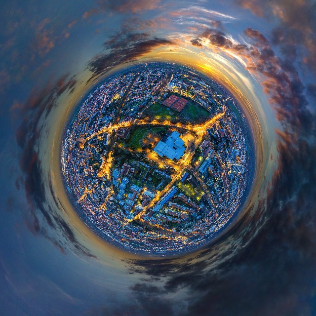 360 panorama: Speyer, Germany — a view over the city late in the evening