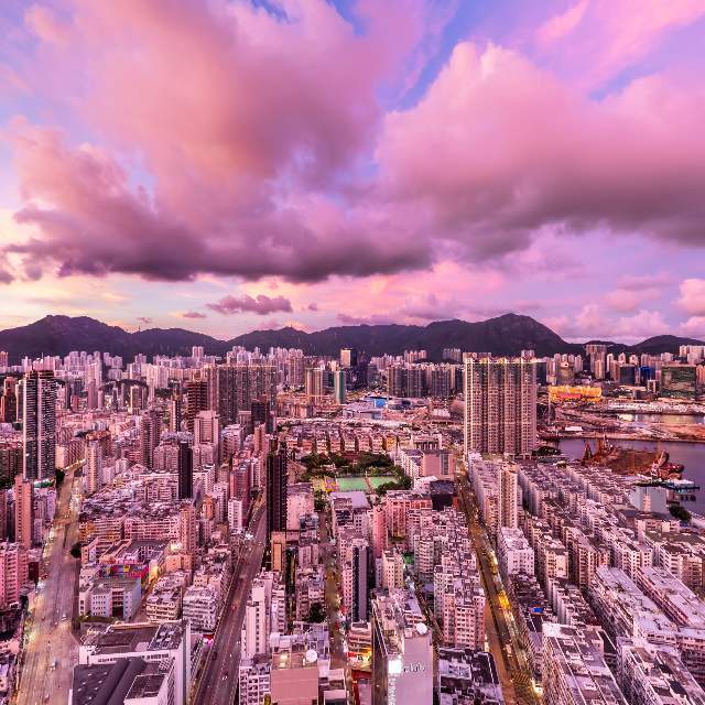 360 panorama: Burning Sky at To Kwa Wan(土瓜灣日落燒天), Kowloon, HK