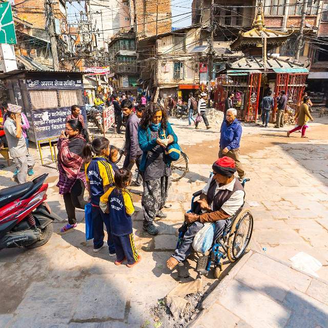 360 panorama: Nepal 2017. Kathmandu. Thamel. Asan Bazar. Asan Thale Square is…
