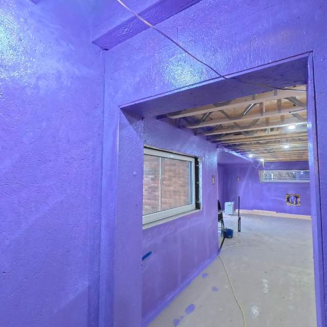 Timber frame flats — sheathing, door openings and floor-to-ceiling junctions — 360 degree site image
